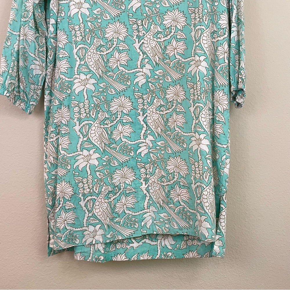 Holly Shae Blue Floral Paisley Cotton Shift Tunic Dress Resortwear One Size - Picture 6 of 14